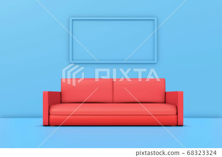 Red sofa with frame, blue walls 68323324