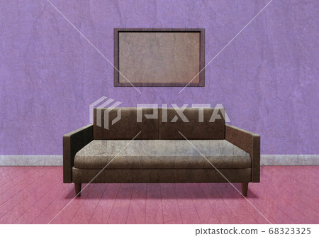 old sofa in an old apartment, frame hanging 68323325
