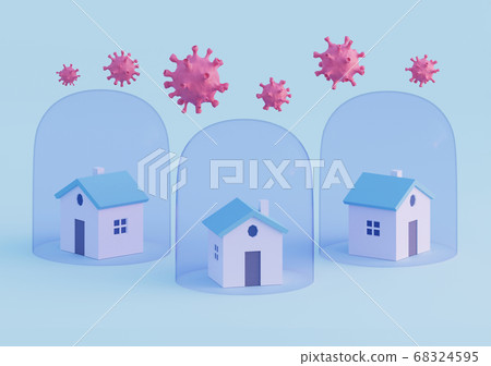 Houses under Transparent glass dome and virus Houses under Transparent glass dome and virus 68324595