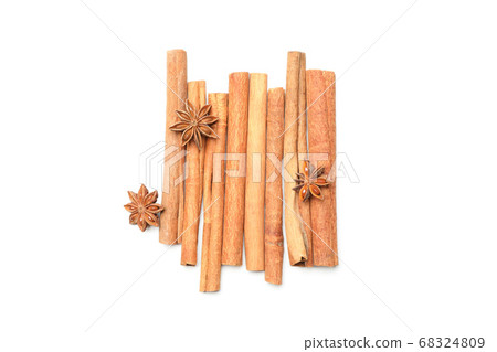 Cinnamon sticks and fragrant anise isolated on 68324809