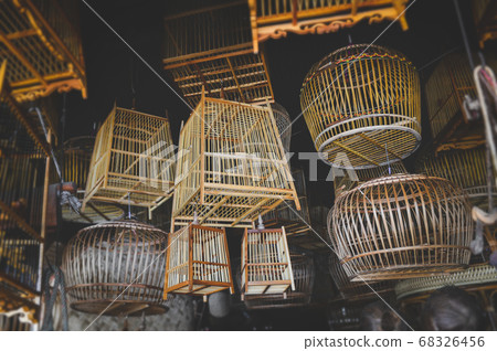 Bamboo basketry bird cage stock. 68326456