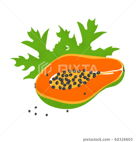 Isolated slice orange papaya with leaves Isolated slice orange papaya with leaves 68326603