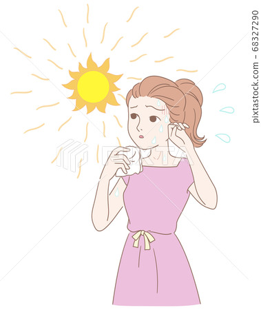 A woman's handbag was sweating under the sunlight. A woman's handbag was sweating under the sunlight. 68327290