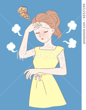 一名婦女的前額隱藏，沮喪或汗水腫脹 68327294