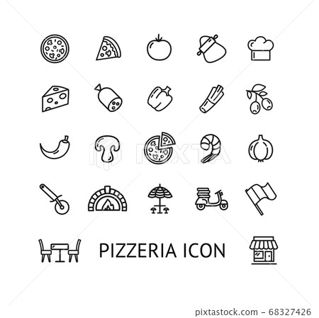 Pizza Sign Black Thin Line Icon Set. Vector - Stock Illustration ...