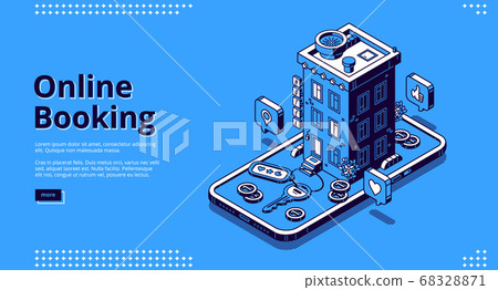 Online booking isometric landing, room reservation Online booking isometric landing, room reservation 68328871