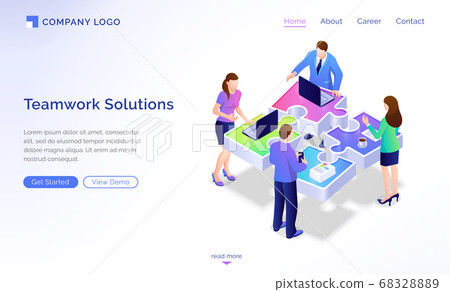 Teamwork solutions isometric landing page, banner 68328889