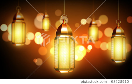 Arabic lamps, gold arab lanterns with ornament Arabic lamps, gold arab lanterns with ornament 68328910