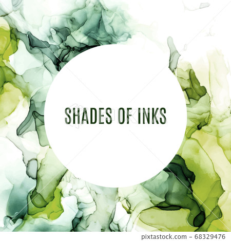Round banner, green shades wet ink background 68329476