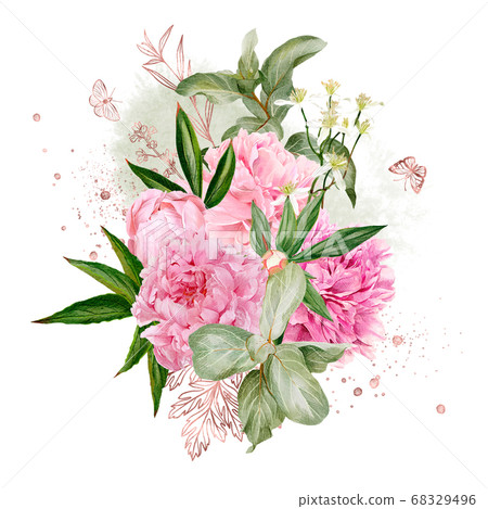 branches, rose gold floral elements and butterflies 68329496