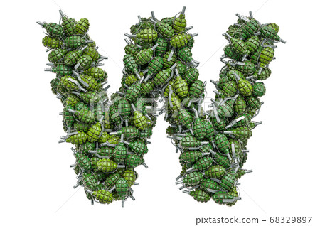 Letter W from hand grenades, 3D rendering Letter W from hand grenades, 3D rendering 68329897