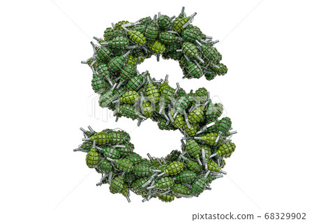 Letter S from hand grenades, 3D rendering 68329902