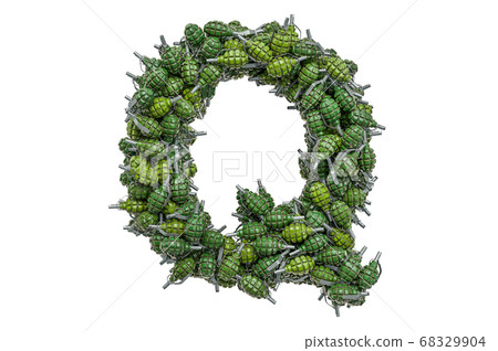 Letter Q from hand grenades, 3D rendering Letter Q from hand grenades, 3D rendering 68329904