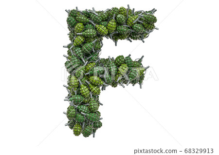 Letter F from hand grenades, 3D rendering Letter F from hand grenades, 3D rendering 68329913