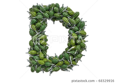 Letter D from hand grenades, 3D rendering Letter D from hand grenades, 3D rendering 68329916