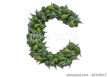 Letter C from hand grenades, 3D rendering Letter C from hand grenades, 3D rendering 68329917