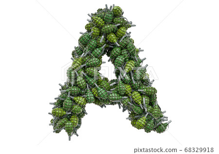 Letter A from hand grenades, 3D rendering Letter A from hand grenades, 3D rendering 68329918