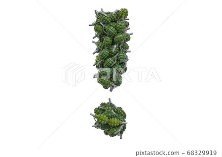 Exclamation point from hand grenades, 3D rendering 68329919