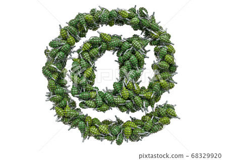 E-mail symbol from hand grenades, 3D rendering E-mail symbol from hand grenades, 3D rendering 68329920