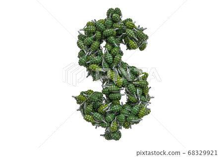 Dollar symbol from hand grenades, 3D rendering Dollar symbol from hand grenades, 3D rendering 68329921