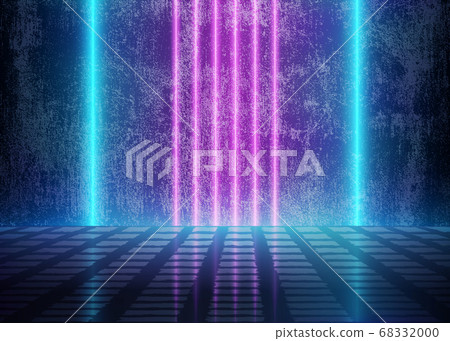Neon 3D Glow Lights near the Dirty Grunge Wall Neon 3D Glow Lights near the Dirty Grunge Wall 68332000