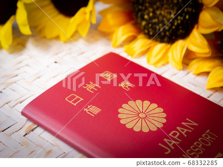 夏季海外旅行計劃護照和向日葵暑假旅行 68332285