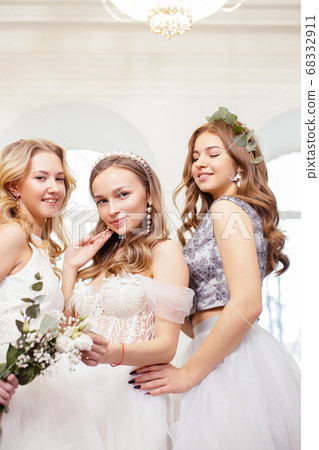 beautiful brides together in wedding salon beautiful brides together in wedding salon 68332911