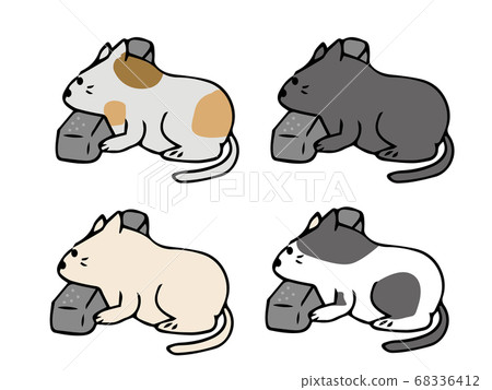 下巴在停車石上的四隻貓 68336412