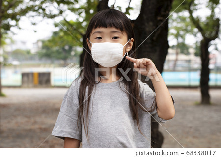 Child wearing a mask and pointing Child wearing a mask and pointing 68338017