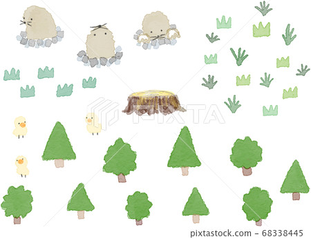 Mole, stump and forest watercolor illustration set 68338445