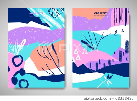 Cover template design, ripped torn paper with abstract hand drawn plants/ graffiti art elements Cover template design, ripped torn paper with abstract hand drawn plants/ graffiti art elements 68338453