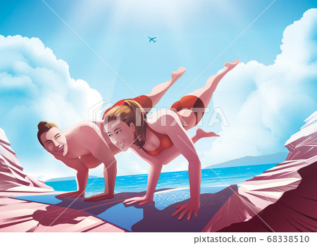 Couple doing yoga in eka pada bakasana Couple doing yoga in eka pada bakasana 68338510