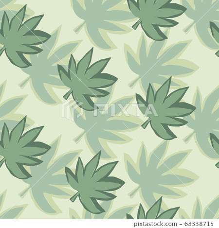 Seamless pattern with pastel blue hemp leaves. 68338715