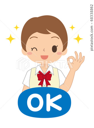 給一個好的跡象的女孩的圖標高中和初中學生的插圖 68338862