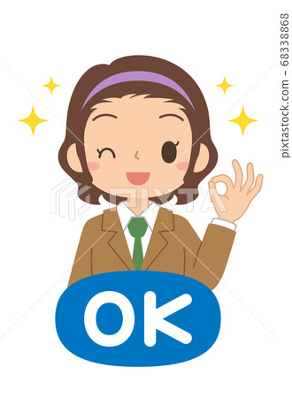 Icon of a girl giving an OK sign Illustration of high school and junior high school students 68338868