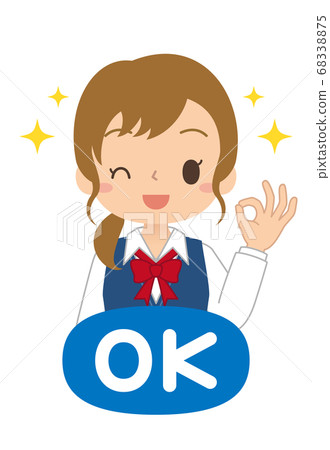 Icon of a girl giving an OK sign Illustration of high school and junior high school students 68338875