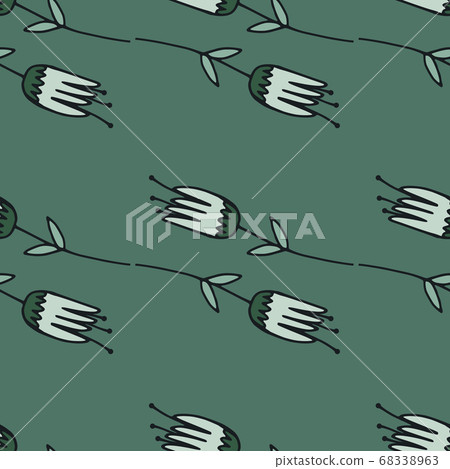 Pale seamless doodle pattern with grey tulip 68338963