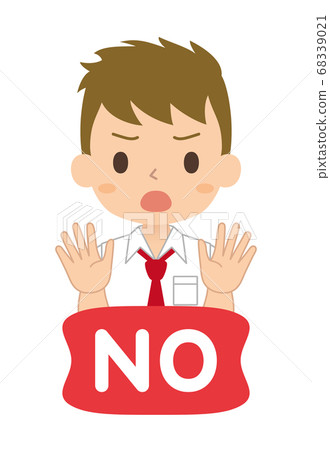 Illustration of a boy signing a NO sign Illustration of high school and junior high school students Illustration of a boy signing a NO sign Illustration of high school and junior high school students 68339021