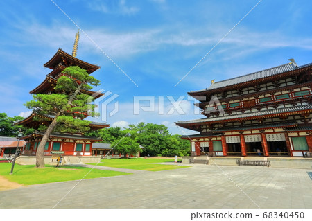 [奈良縣]天氣晴朗時的藥師寺（西塔和近藤） 68340450