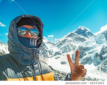 man making selfie at Himalaya mountain Everest man making selfie at Himalaya mountain Everest 68341601