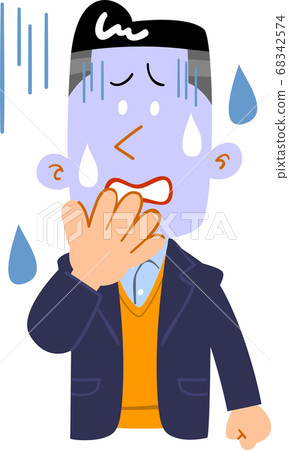 Upper body of a man wearing a jacket that turns pale 68342574