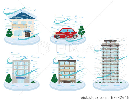 Vector illustration of houses and cars suffering from heavy snowfall 68342646