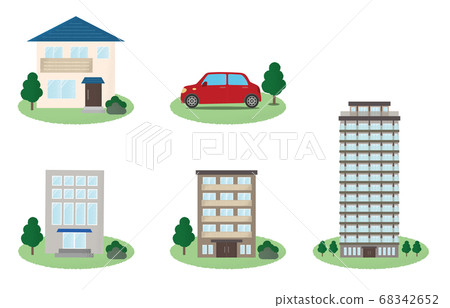 各種類型的建築物和汽車的矢量圖 68342652