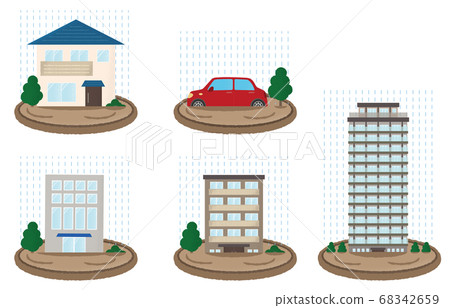 遭受洪水破壞的房屋和汽車的矢量圖 68342659