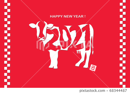 2021 patterned cow New Year's card red 2021 patterned cow New Year's card red 68344487