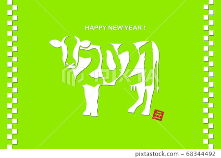 2021 patterned cow New Year's card green 68344492