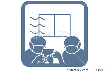 Icon that recommends wearing a mask and ventilation when facing Icon that recommends wearing a mask and ventilation when facing 68345909