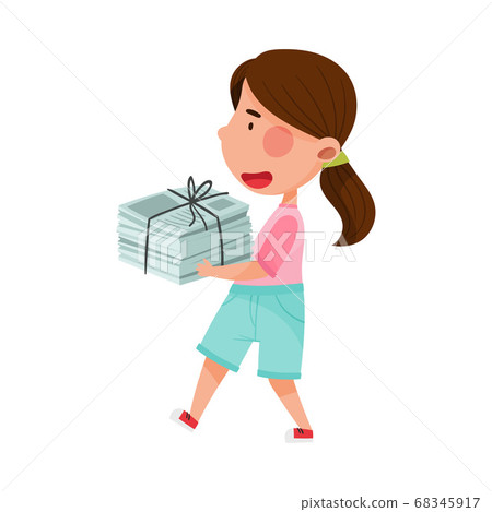 Girl Character Carrying Pile of Paper as Sorted Garbage for Recycling Vector Illustration Girl Character Carrying Pile of Paper as Sorted Garbage for Recycling Vector Illustration 68345917