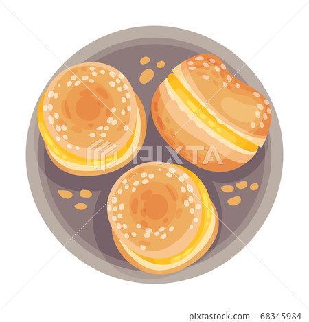 Doughnut with Pastry Cream as Portuguese Dessert View from Above Vector Illustration 68345984