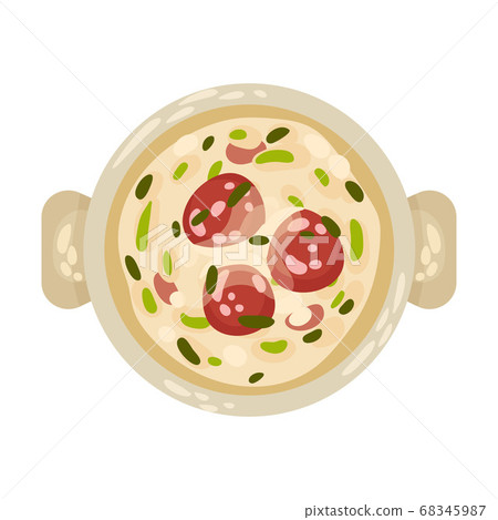 Creamy Soup Garnished with Herbs as Portuguese Dish View from Above Vector Illustration Creamy Soup Garnished with Herbs as Portuguese Dish View from Above Vector Illustration 68345987